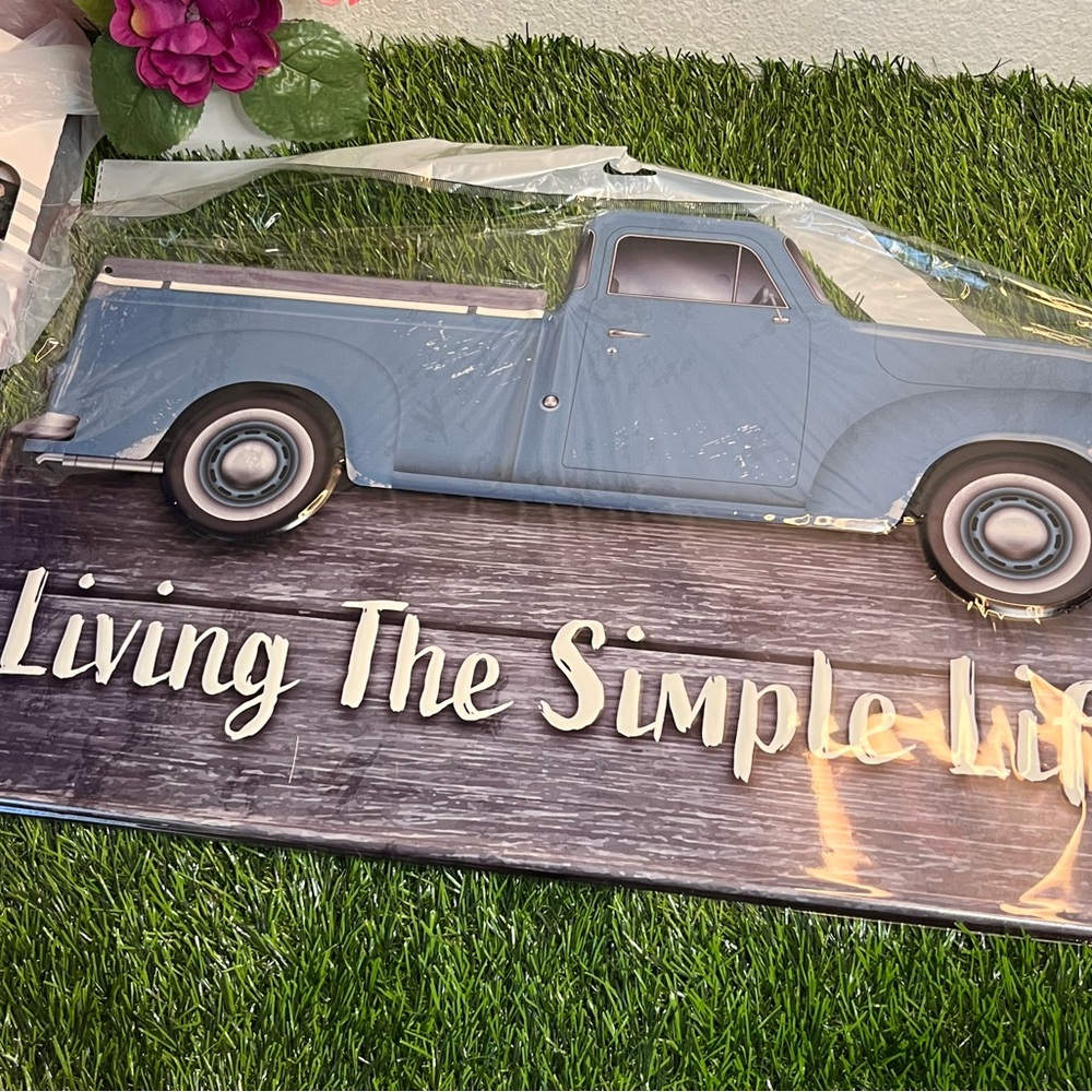 Vintage Blue Pickup Wall Sign - 'Living The Simple Life'